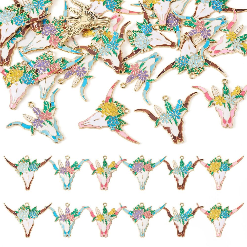 7883 Elecrelive 24Pcs Cow Charms Ox-Head Animal Pendants 6 Styles Enamel